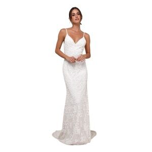 NEW Lulus Everlasting Passion White Sequin Beaded Backless Maxi Dress #1582